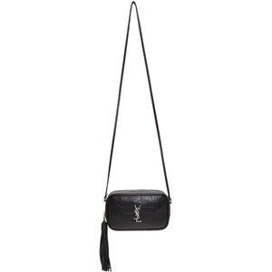 SAINT LAURENT BLACK MINI CROC CAMERA BAG